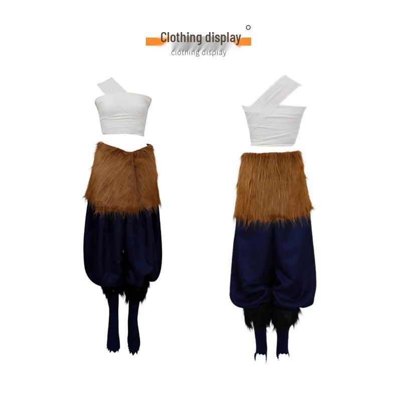 Demon Slayer Inosuke Hashibira Cosplay Costume with Pig's Head Mask and Grass Skirt Pants Set for Halloween