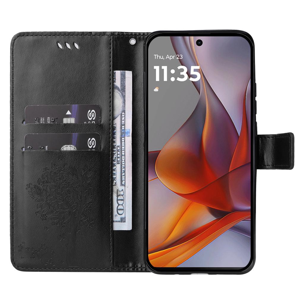 For Motorola Moto G75 5G Phone Case with Stand Cat Tree Pattern Leather Wallet Mobile Cover