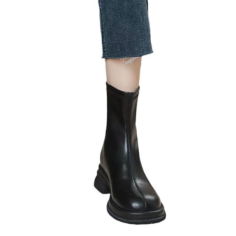 Autumn and winter Martin boots women's new fashion round head thick sole rear zipper short women's boots thick heel velvet
