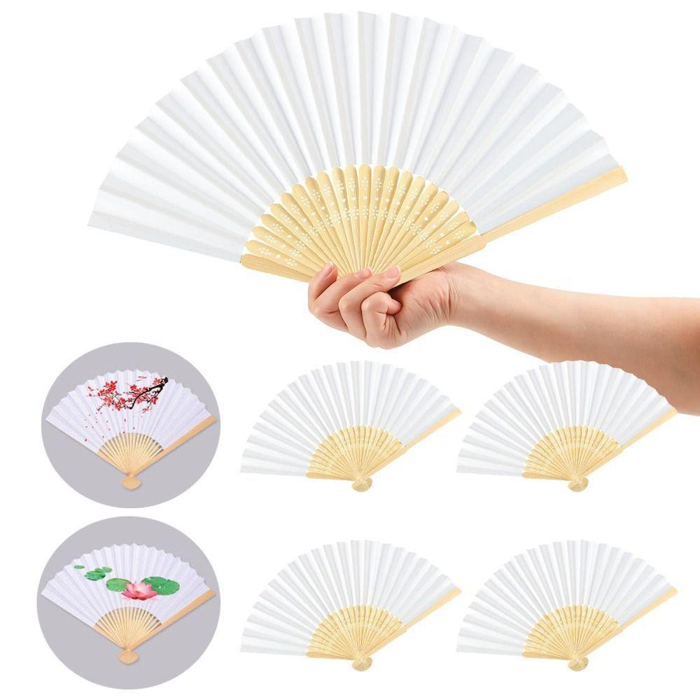 4Pcs 7/10/12 Inch Dance Folding Hand Fan Double Sided DIY White Blank Foldable Fan Classical Portable DIY Painting Fan