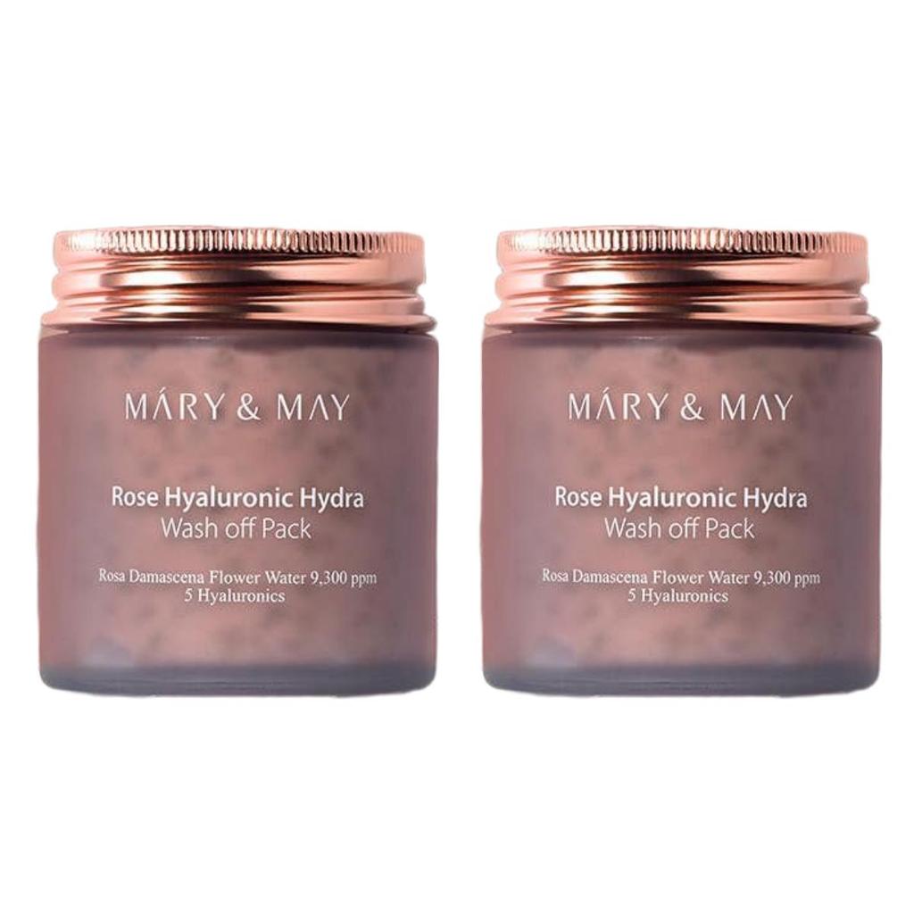 Mary&May Vegan Rose Hyaluronic Ground Mud Mask 125ml Duo Set (Clay Wash Off Pack, Soothing & Hydrating)
