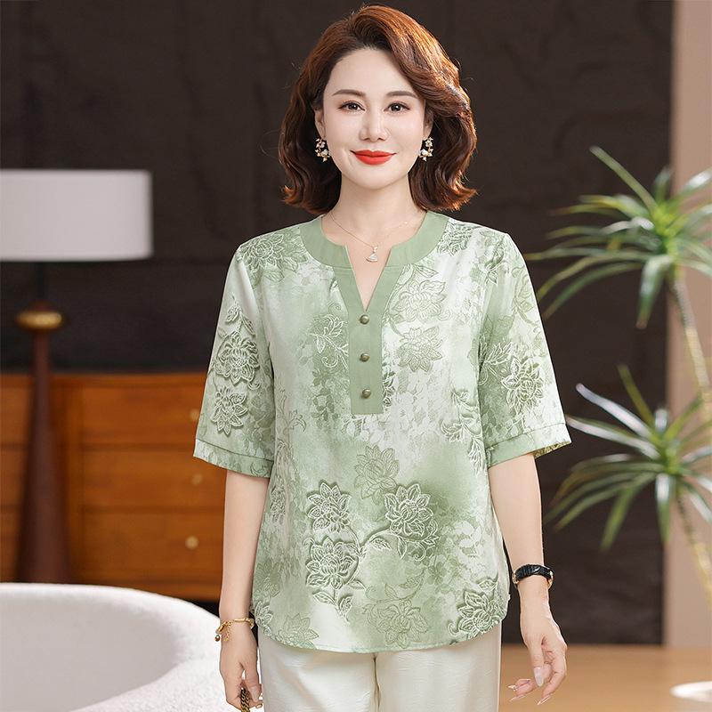 

Elegant Women s Slimming V-Neck Short-Sleeve Top 3XL (120-135 Jin) зелений