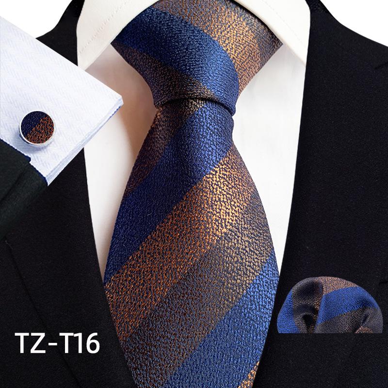 2025 Men's Retro Stripe Solid Tie, Pocket Square & Cufflinks Set