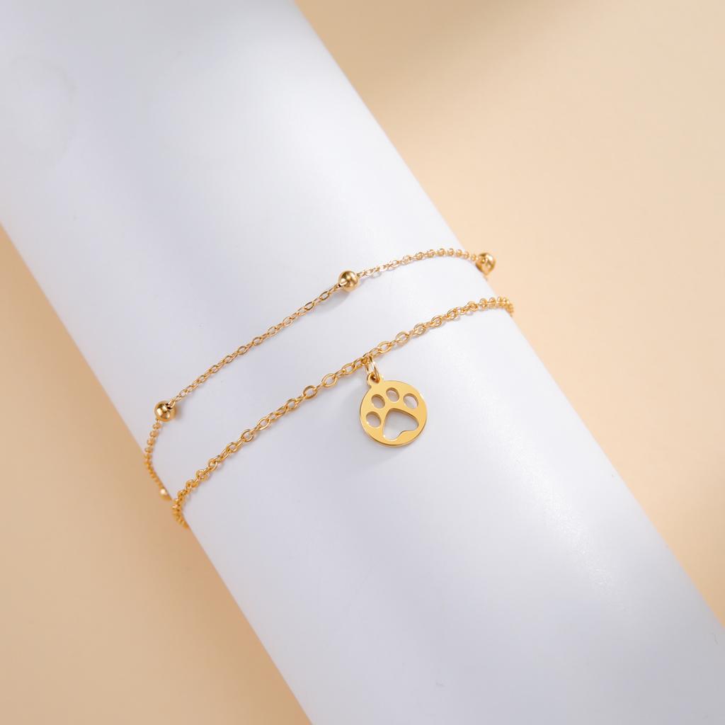 Cazador Stainless Steel Animal Dog Cat Paw Footprint Bracelets for Women Double Chain Bracelets Jewelry Wedding Birthday Gift