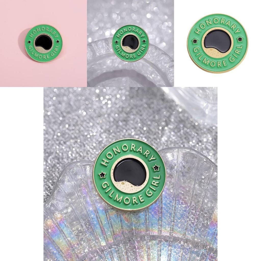 Girls Gilmore Creative Honor Coffee Brooch Distinctive Green Geometric Letter Brooch Pin