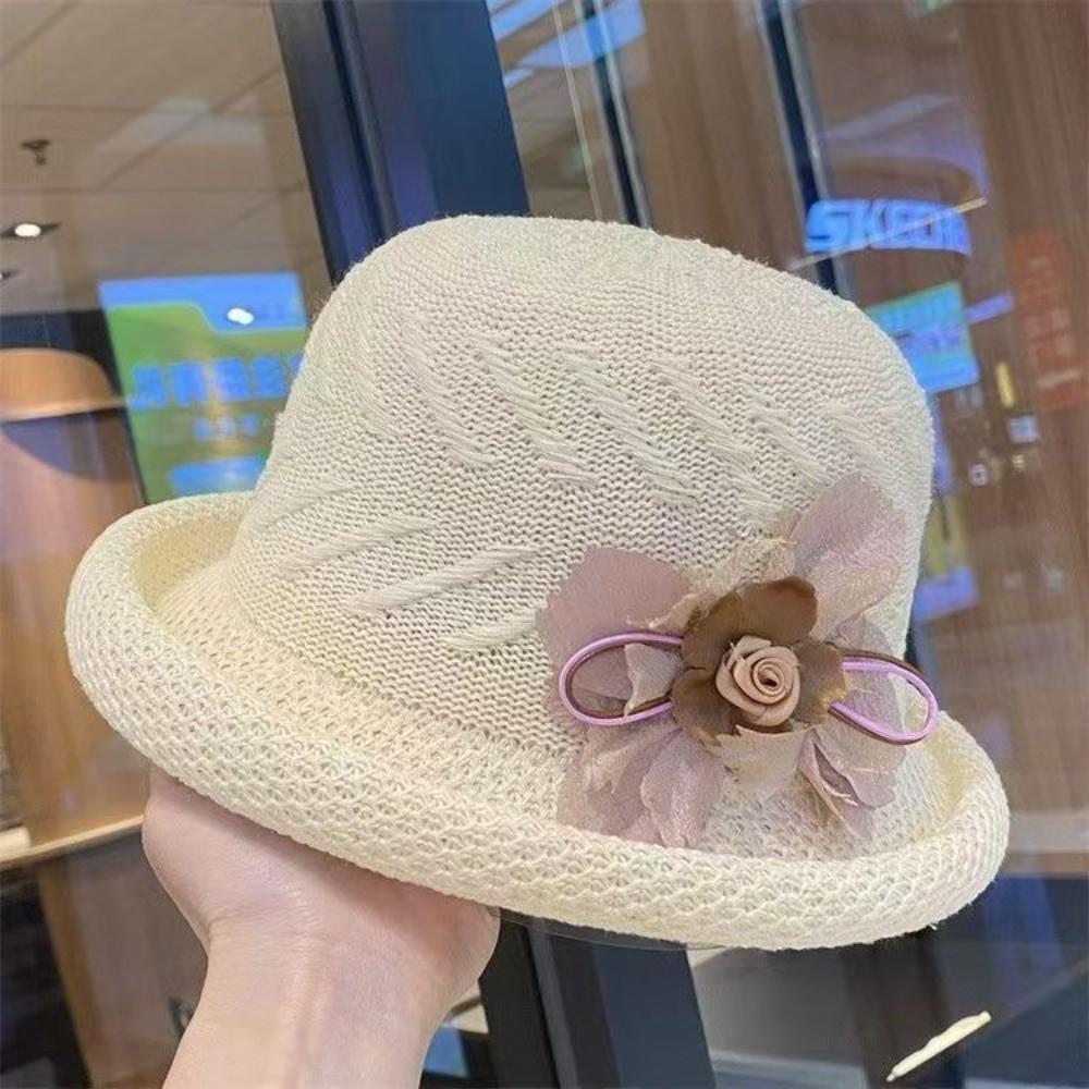 Korean Style Flower Fisherman Hat Rolled Brim Women Sun Cap Sweet Sunscreen Bucket Cap  Fishing
