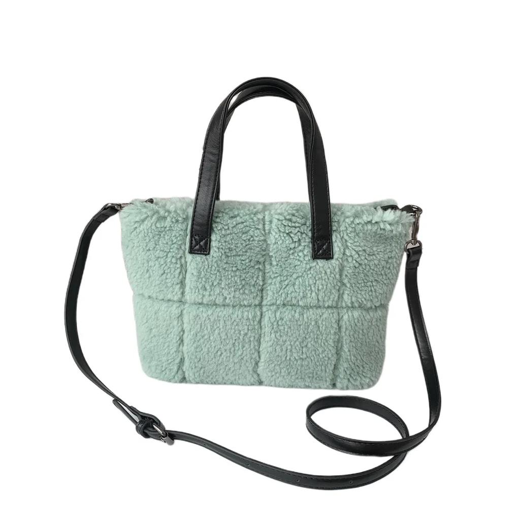 Furry Plaid Women's Handbags Winter Faux Fur Ladies Shoulder Crossbody Bags Fashion Soft Plush Tote Bag Purses for Female