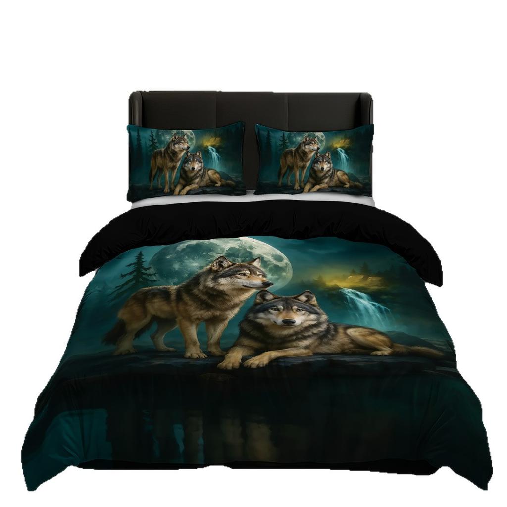 Bed Three-Piece Animal Wolf Tiger Elephant 3D Digital Printing Quilt Cover Pillowcase Bedding