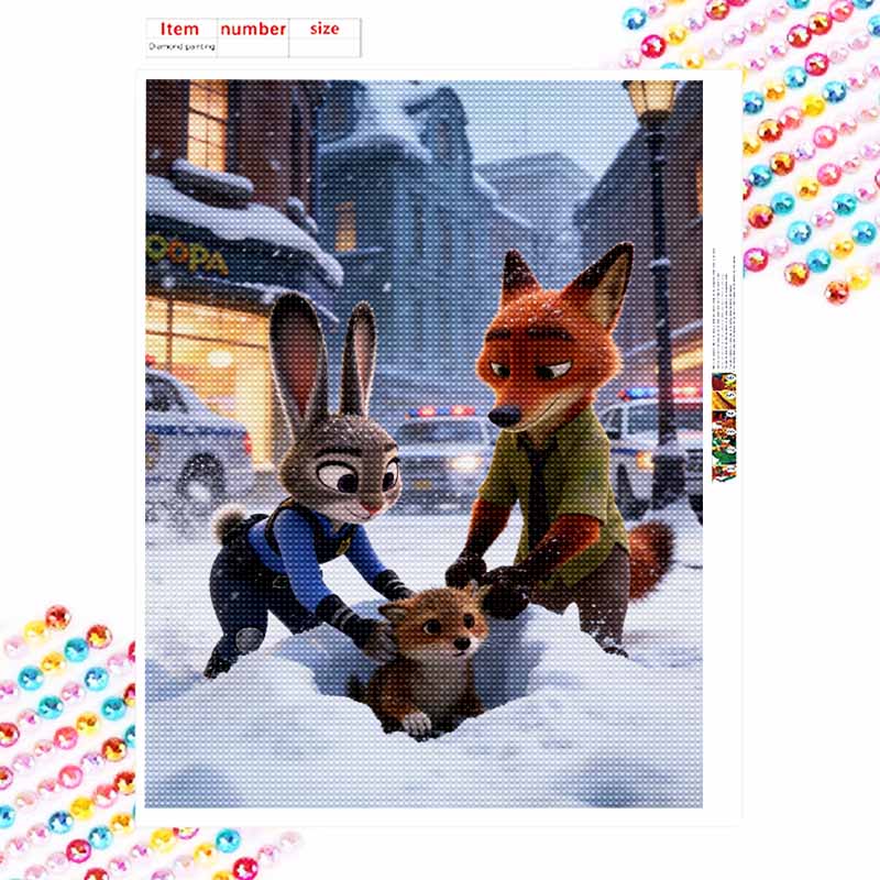 Disney Diamond Art Painting Kit 5D Diamond Painting Zootopia Fox Rabbit Diamond Art Paint Diamond Home Wall Decor