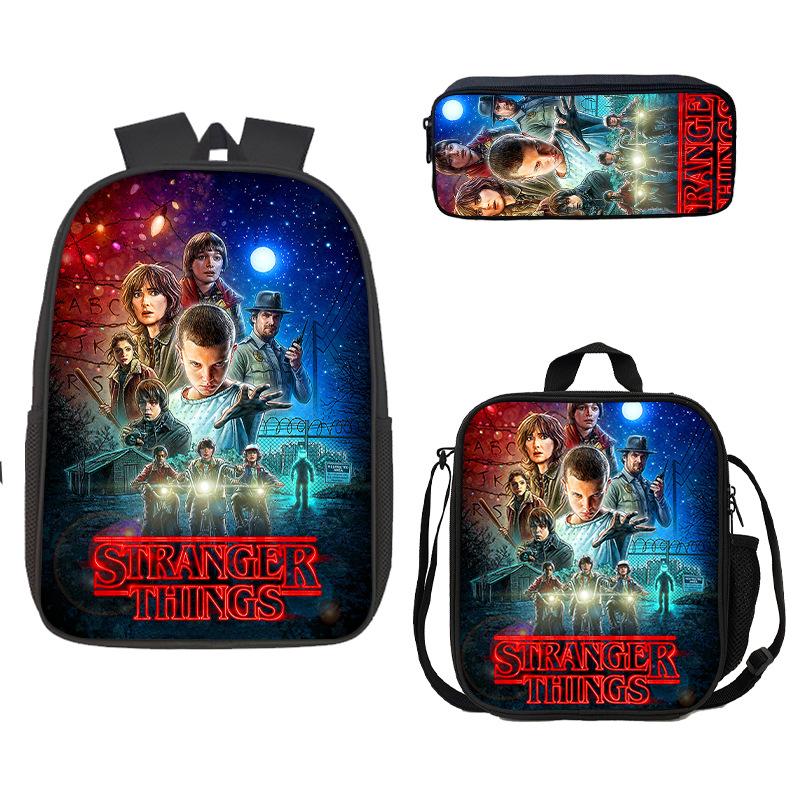 Stranger Things Schoolbag, Pencil Bag, Meal Bag To Map Z Three-Piece Large-Capacity Backpack Colorful