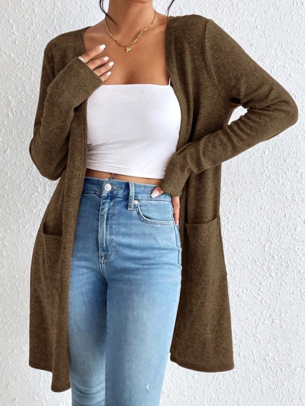 

Мода, пользующаяся большим спросом у европейских и американских женщин в 2025 году: Универсальный повседневный вязаный кардиган S коричневый