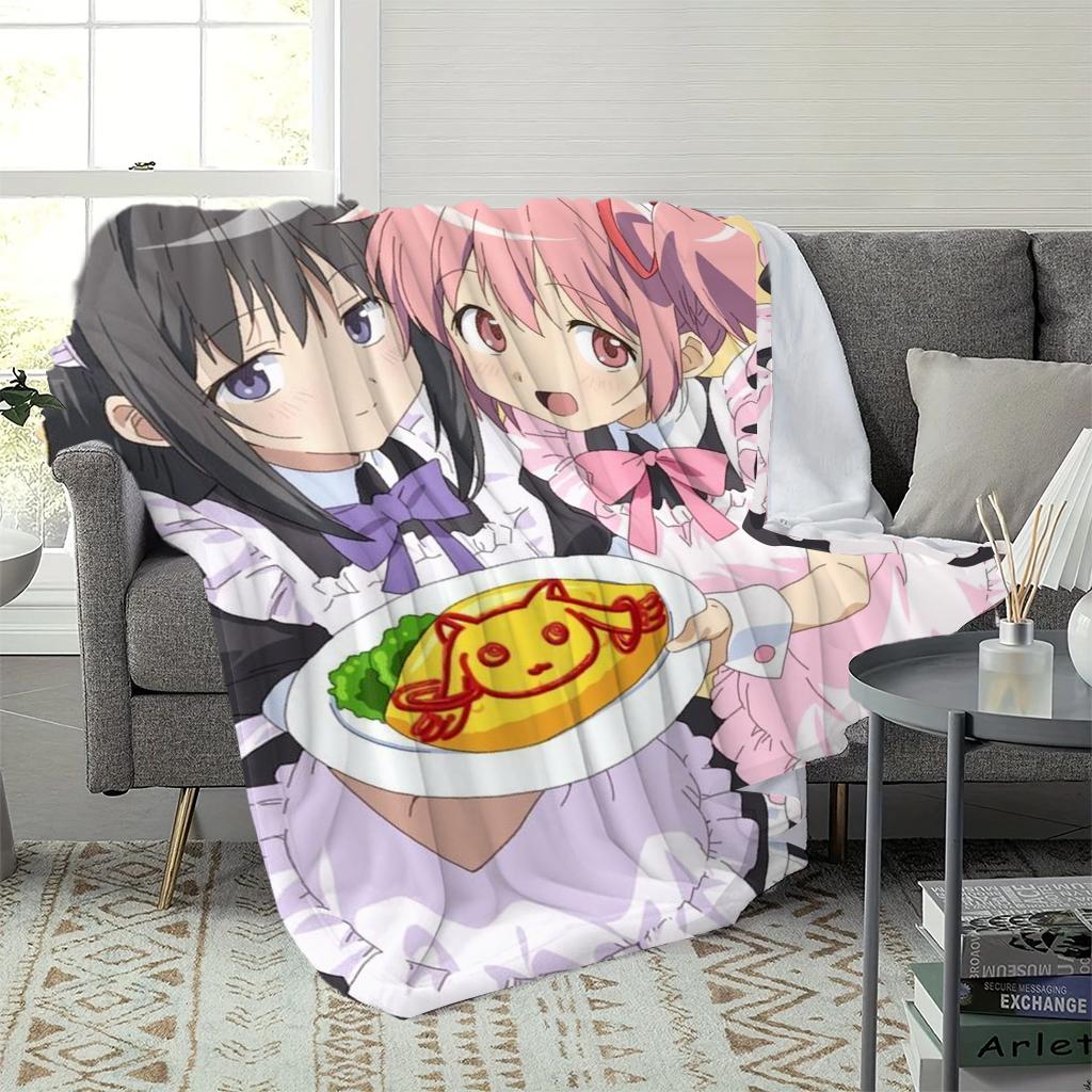 Puella Magi Madoka Magica Maid Flannel Blanket, Anime Madoka Homura Soft Throw Blanket for Sofa Bed
