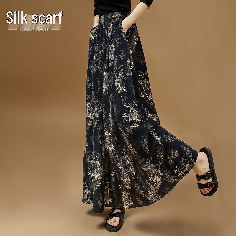 Women s New Chinese Style Loose Wide-Leg Elastic Waist Pants XL