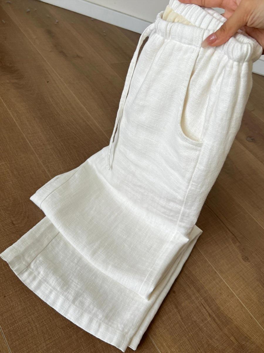 Women s High-Waisted Wide-Leg White Ramie Pants - Summer Floor-Length, Loose, Drapey Cotton Linen Extra Large