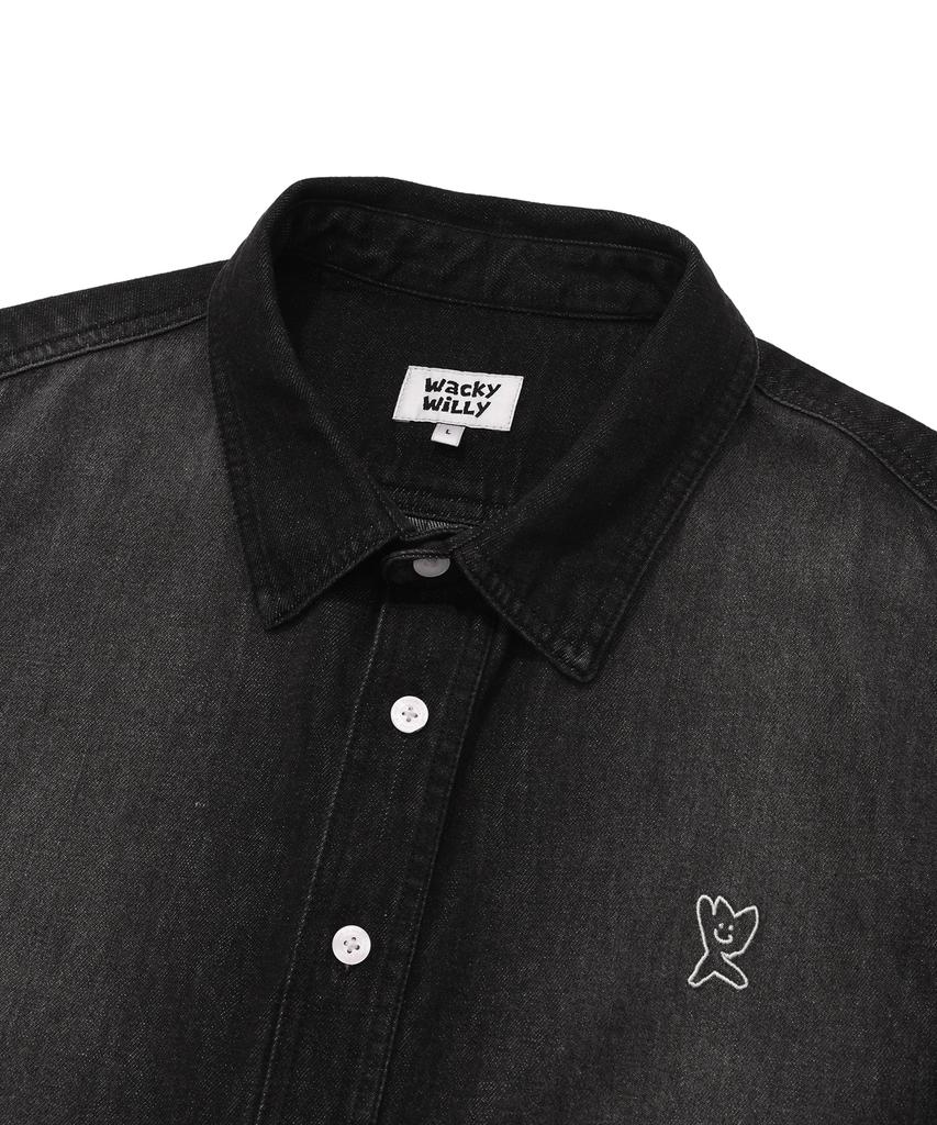 WACKY WILLY Washed Denim Long Sleeve Shirt Black
