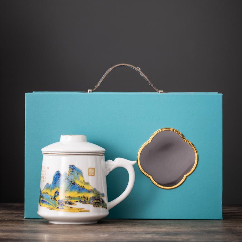 Guochao Office Cup Business Banking Company Festival Activities Gift Set Creative Design Ceramic Water Cup Souvenir