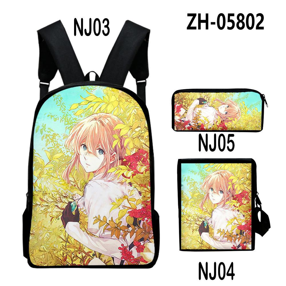 Classic Novelty Violet Evergarden 3D Print 3pcs/Set Pupil School Bags Laptop Daypack Backpack Inclined Shoulder Bag Pencil Case