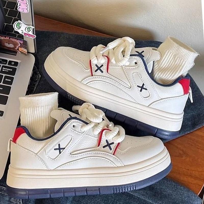 SyfIyno 2024 Spring Autumn New Fashion Sports Casual Non-slip Shoes Wave Thick Soled  White Flat Shoes Women's Sneakers