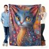 Psychedelic Dot Art Cat Flannel Blanket, Vibrant Colorful Feline Throw, Soft Cozy for Cat Lover Home Decor, Warm Sofa Couch Gift