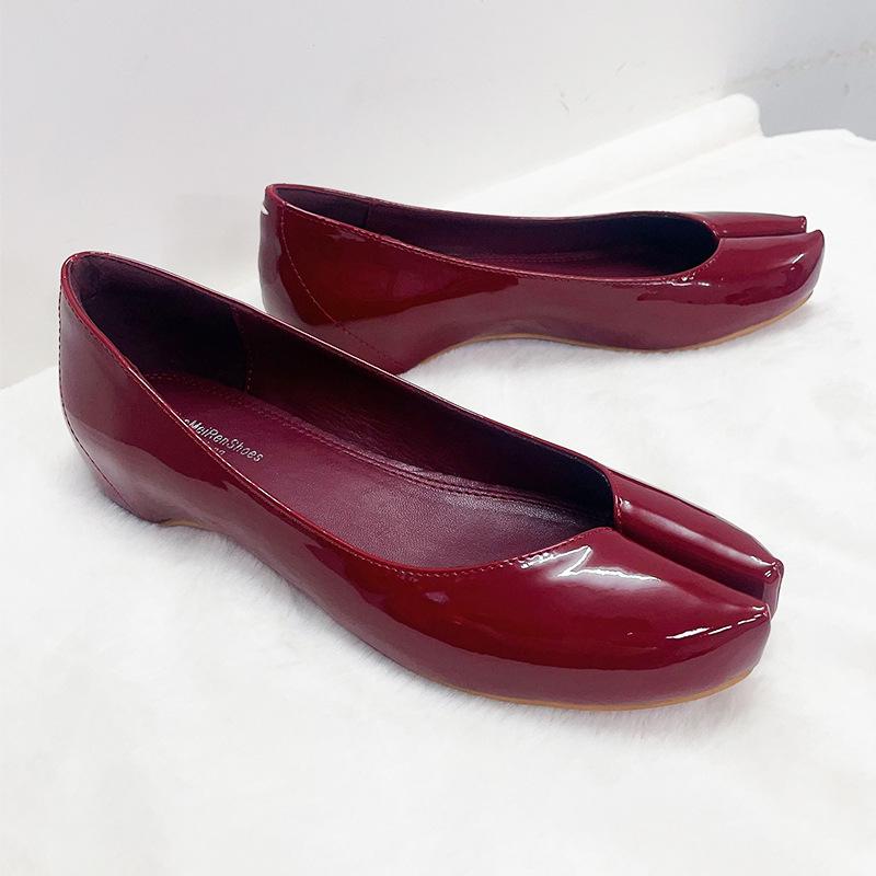 Frühling und Sommer neue Leder-Mode Mary Jane Schuhe elegant flacher Ausschnitt flacher Boden ein Pedal Innenhöhenerhöhung einzelne Schuhe