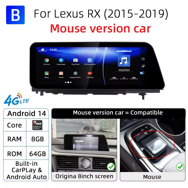 Android 14 Car Radio For Lexus RX RX200t Rx300 Rx350 Rx450h RX400h 2015-2019 Snapdragon 665 GPS Multimedia Player CarPlay Screen XN0