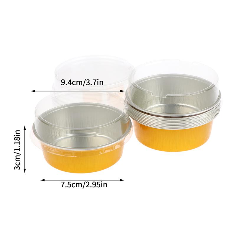 10Pcs Round Baking Cups Aluminum Foil With Lids Reusable Cupcake Cups Desserts Cake Pudding Jello Cups Kitchen Tools