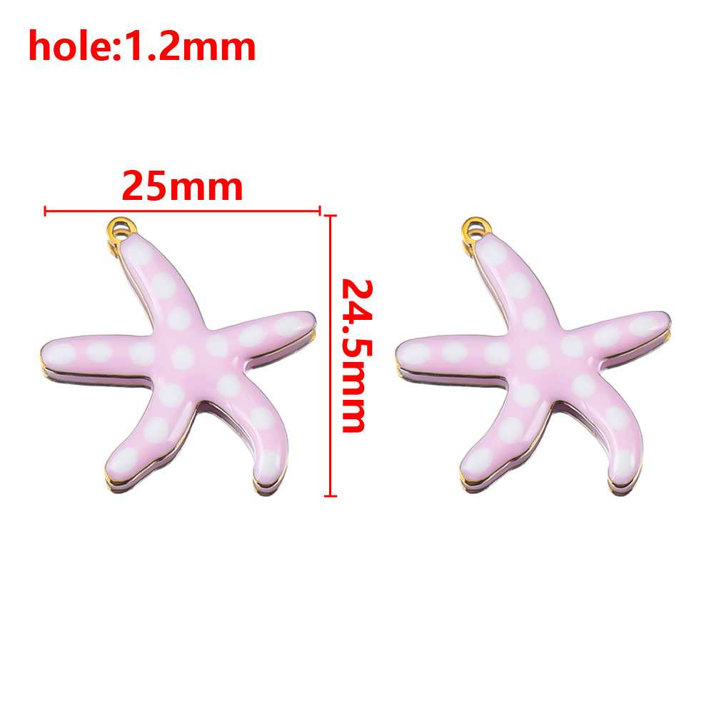2pcs Gentle Pink Enamel Stainless Steel Charms Rose Flower Starfish Butterfly Necklace Pendant Women DIY Earring Jewelry Making