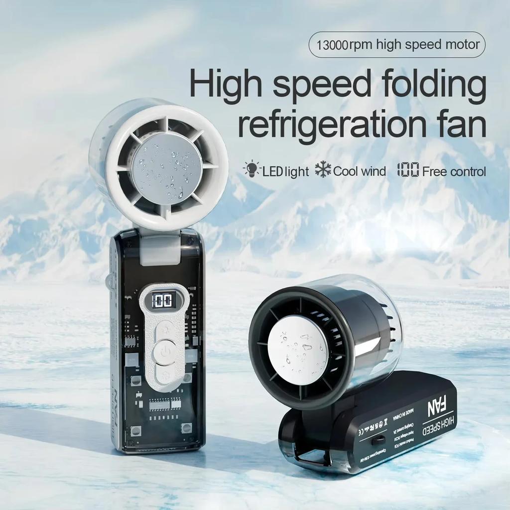 High Speed Folding Refrigeration Fan, Digital Display Mini Portable USB Charging Fan, High Wind Power Handheld Fan Amagi