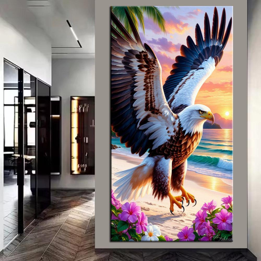 Large Size Mosaic DIY Full Diamond Painting Kits Art Beautiful Eagle and Flowers Embroidery Cross Stitch Rhinestones