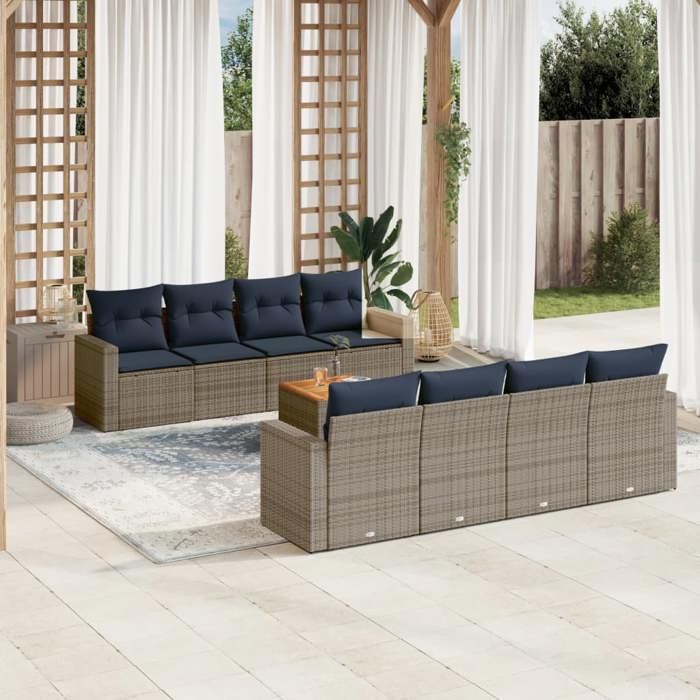 VidaXL Garden Lounge Set with Cushions 9 Pcs, Patio Sofas, Furniture Set, Outdoor Terrace Furniture, Grey 3256376