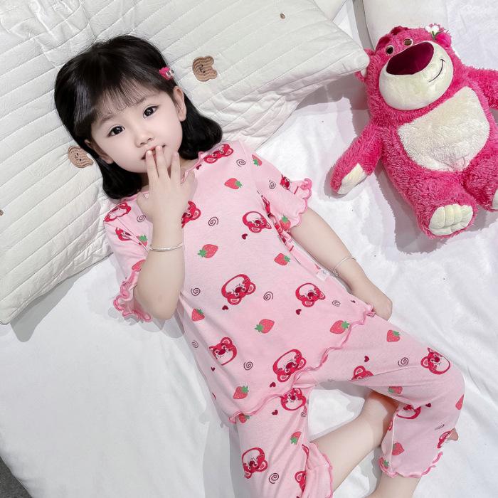 Girls Summer Ice Silk Cartoon Pajama Set Cute and Stylish