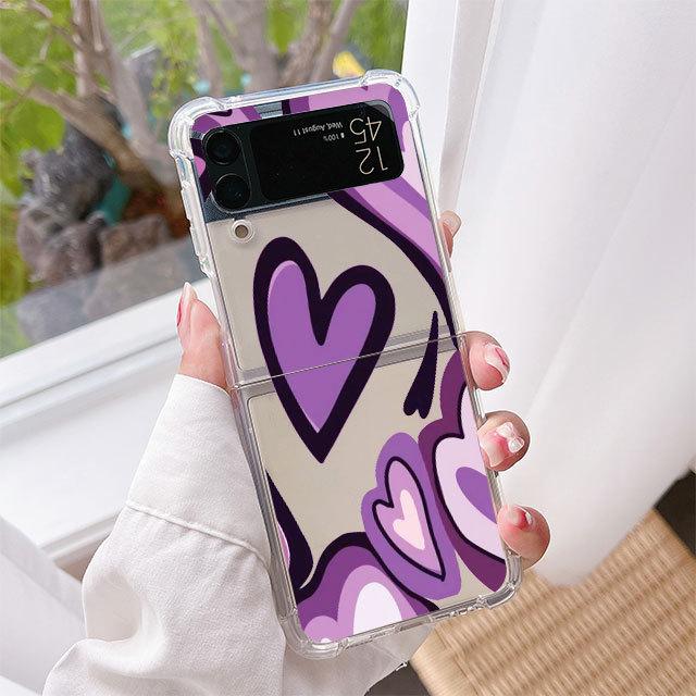 Love Heart Pattern Luxury Case For Samsung Galaxy Z Flip 3 4 5g Funda Z Flip3 Clear Pc Hard Shockproof Back Phone Coque Shell