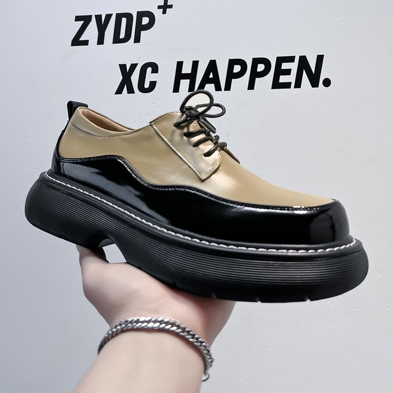 Design sense ins trendy color matching casual leather shoes men's platform big head leather shoes niche big head leather shoes 96593-A