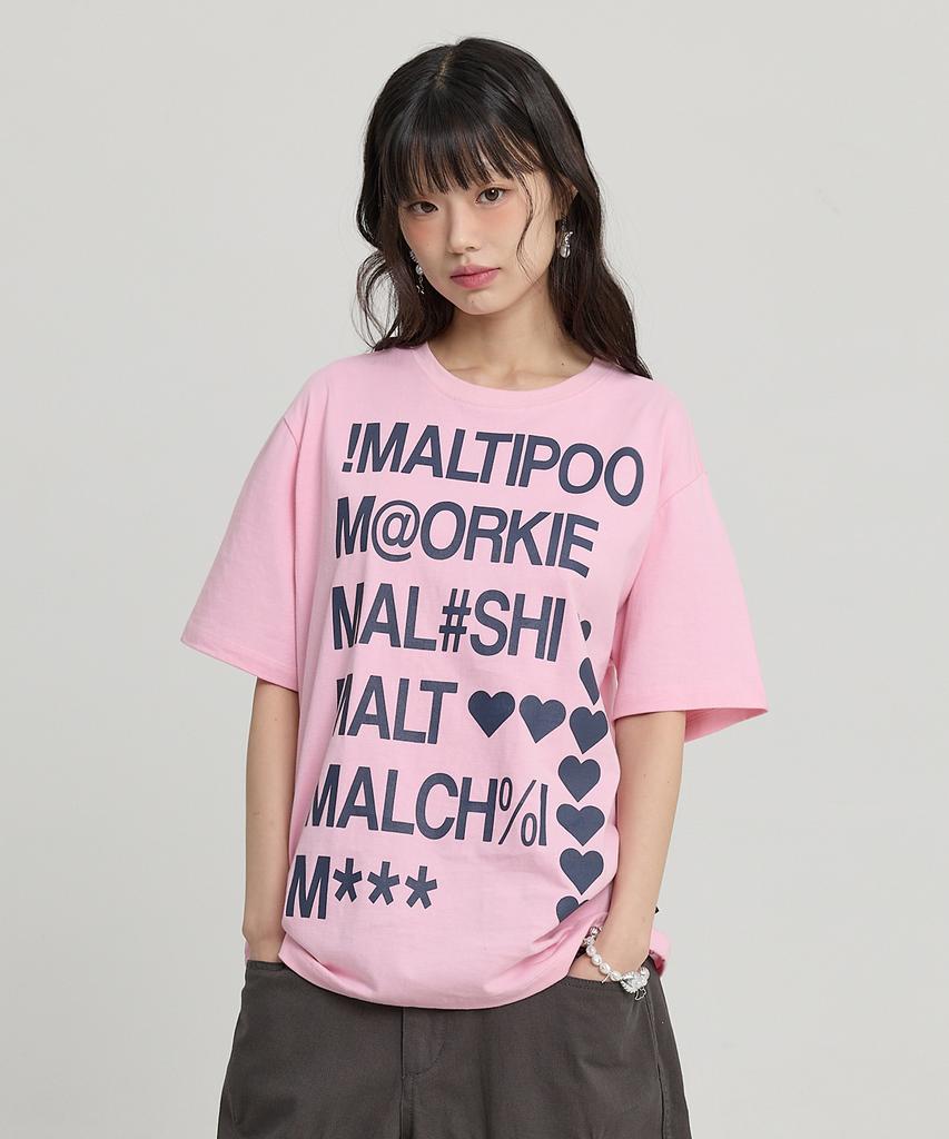 WAIKEI Maltipoo Lettering Color Block Short Sleeve T-Shirt Pink