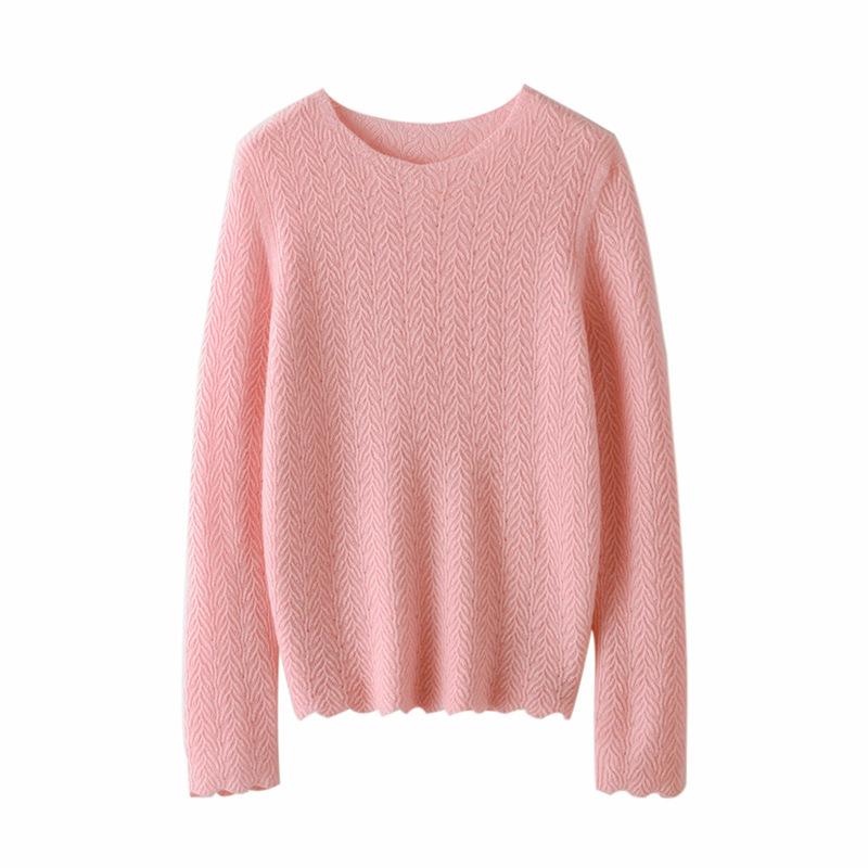 Women's 100% Pure Wool Loose Knit Hollow-Out Pullover Sweater