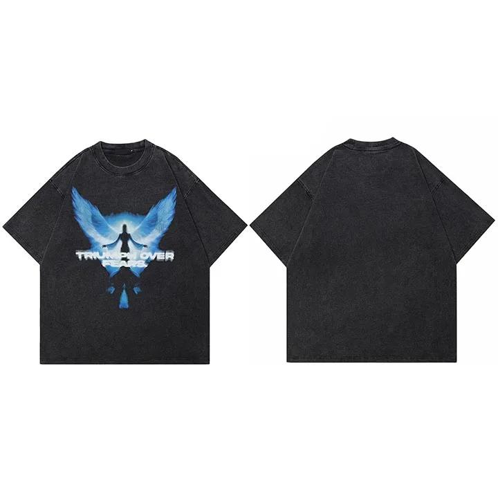 

Hip Hop Retro Washed Black TShirt Streetwear Vintage Graphic Angel T Shirt Cotton Unisex Tshirt Men Tops Tees Hipster S
