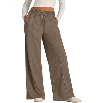 Spring/Summer Women's Solid Color Casual Wide Leg Drawstring Elastic Waist Pants