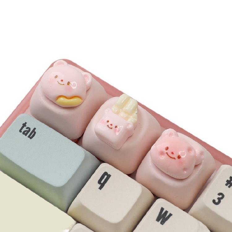 3D Cartoon Bear Resin Keycaps For Mechanical Keyboards Soft Color Optional Enhances Typing Design