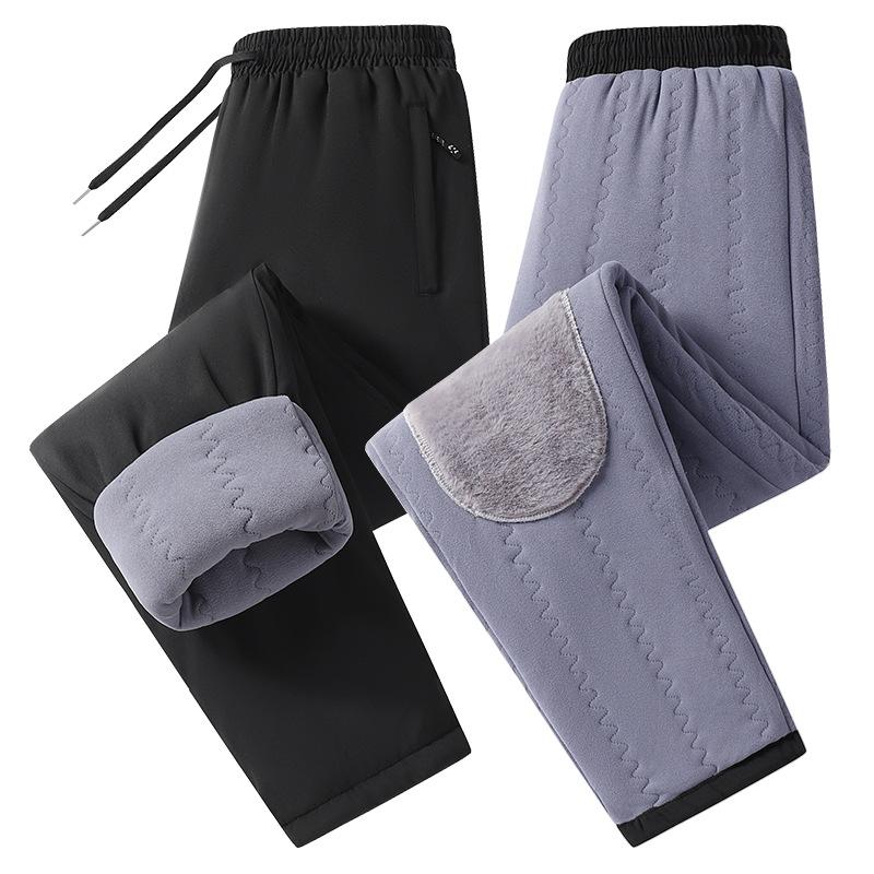Men's Fleece-Lined Thickened Thermal Trousers New Arrival Casual Long Trousers for Autumn/Winter Men's Sports Cuffed Cotton Trousers