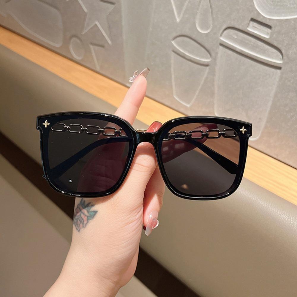 Large Frame Sunglasses European and American Ins Sun Protection Chain Sunglasses