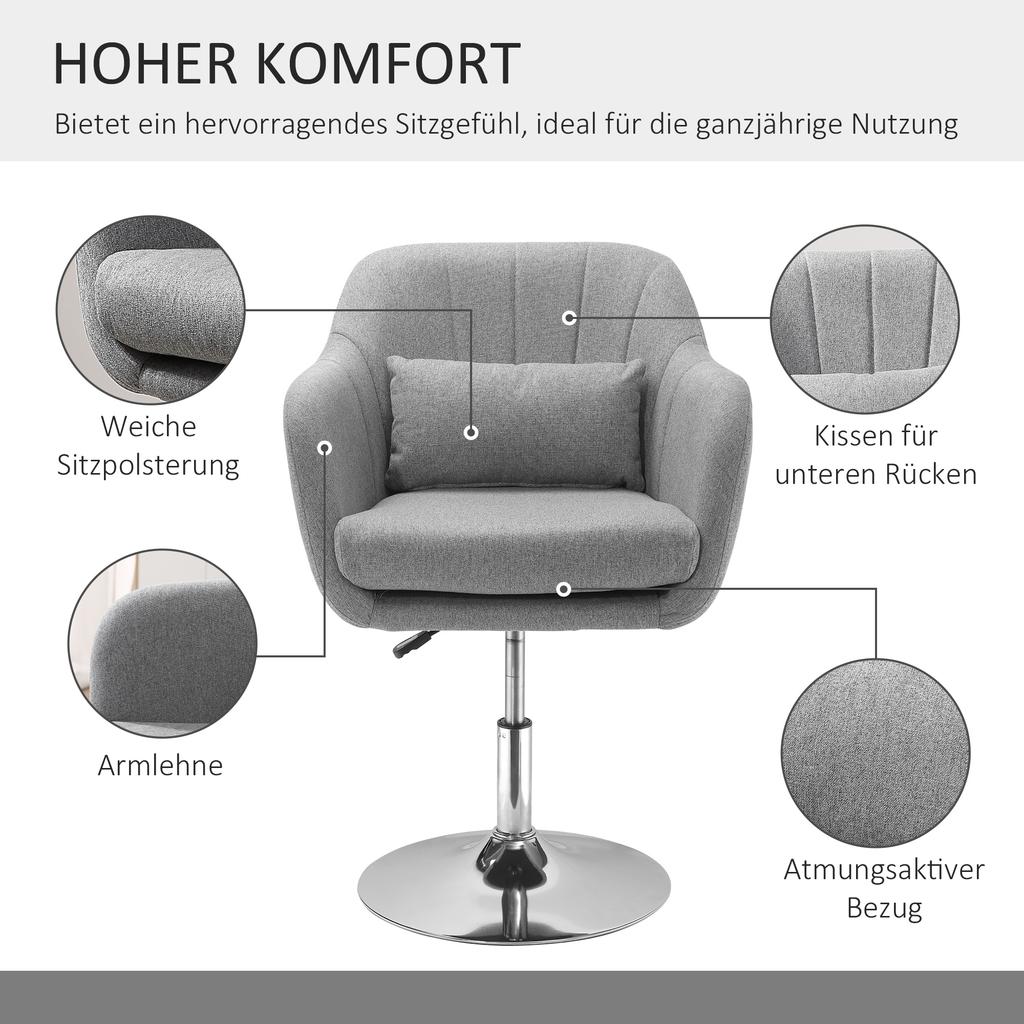 Swivel Chair Height Adjustable Office Chair Linen Like Polyester Metal 60 X 60 X 79 91 Cm Gray