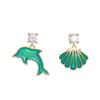 Asymmetric Ocean Shell & Dolphin Zircon Earrings - S925 Silver Glazed Drop Style for Women