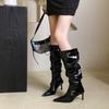 Spice Girl Style European and American Pointed White Pile Boots High Heel Boots Women's 2025 Autumn Belt Buckle High Heel Boots