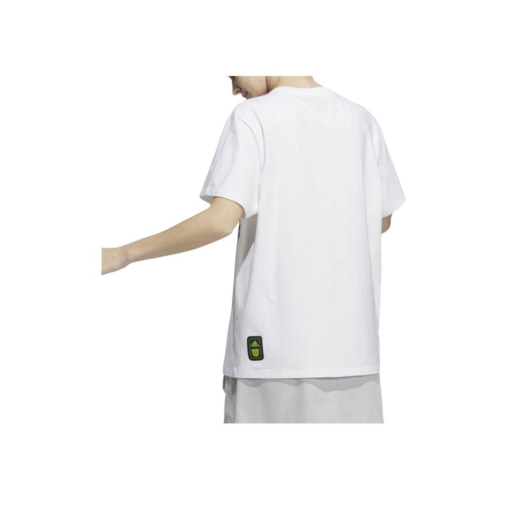 Adidas Cartoon Robot Print Crew Neck Short Sleeve T-Shirt Women Tops White IU4753