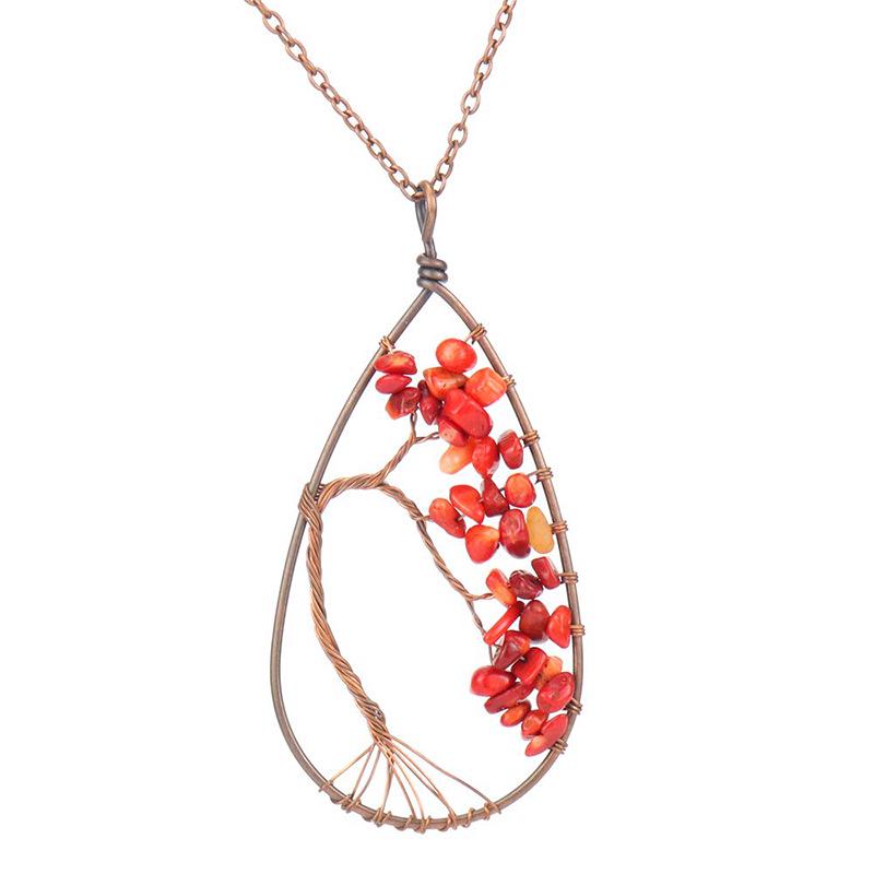 Handcrafted Copper Wire Wrapped Tree of Life Natural Stone Necklace