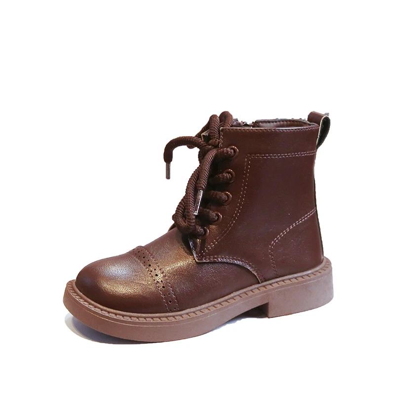 New Children's Autumn Boots Solid Color Cool Girl Causal Ankle Boots Round-toe Versatile Kids Fashion Leather Boots Side Zipper