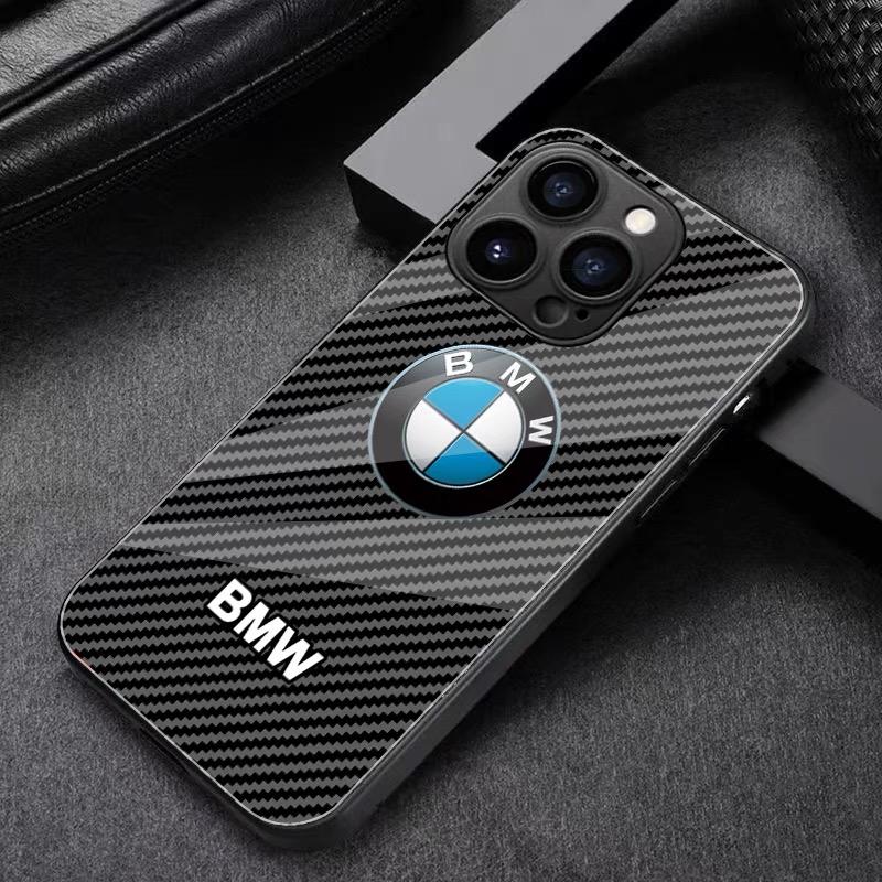 New Carbon fiber BMW Logo Phone Case for iPhone 16 Pro 11 12 13 14 Pro 15 Pro Max 7 8 Plus XR XS MAX Soft Edge Cover Sticker OH6