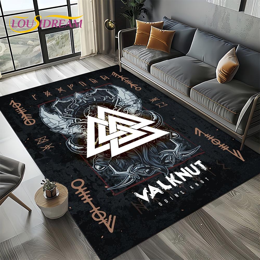 Odin Simbolo Vichingo Valknut Nordico Valhalla Tappeto Tappetino per Soggiorno Camera da Letto Casa Decorazione Divano, Tappeto da Area Tappetino Antiscivolo per Pavimento