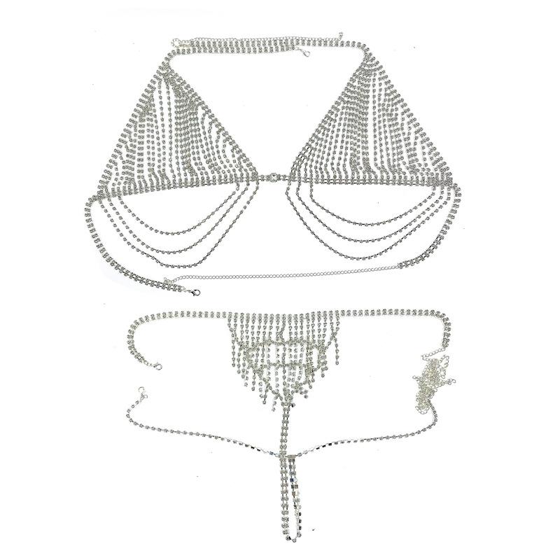 New Rhinestone Body Chain, Sexy Nightclub Underwear Set Stage Show Body Clothing Body Chain
