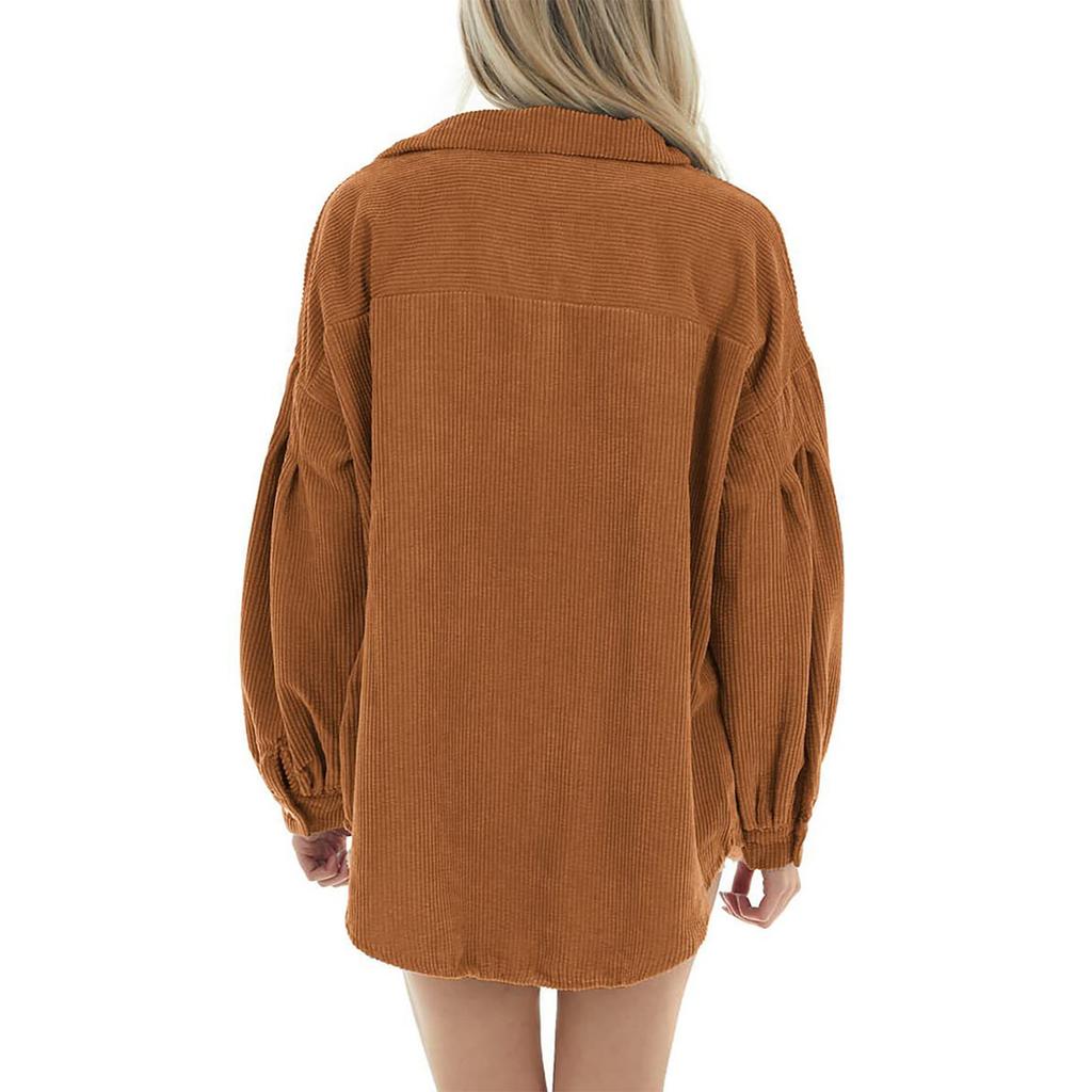 Dámská módní jednobarevná bunda Manšestrová dvojitá kapsa košile s klopou